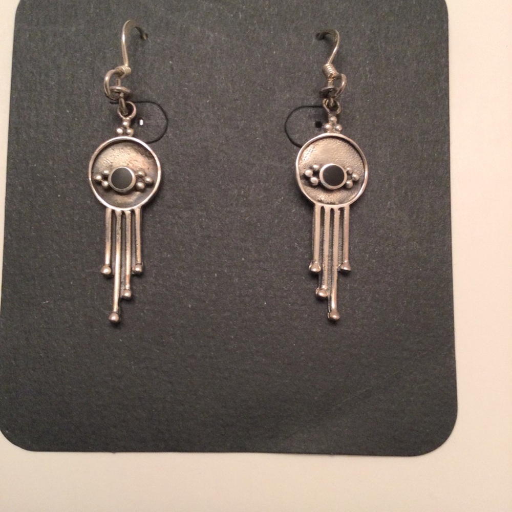 Sterling Silver (925) And Onyx Earrings